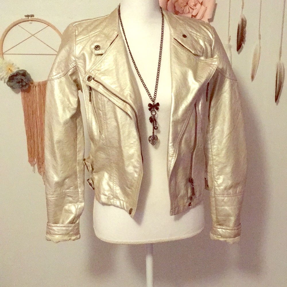 Gold Metallic Leather Jacket 😍